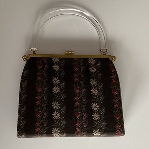 L and M Vintage Elegant Tapestry Black Floral Handbag